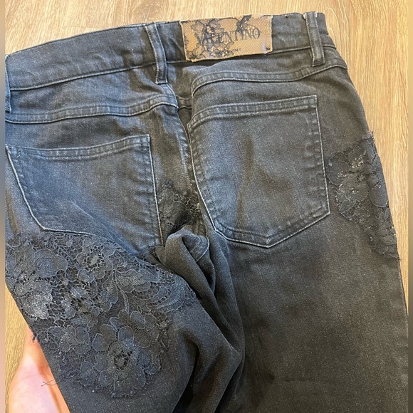 Valentino Black Denim Lace Trimmed Jeans - Picture 13 of 16